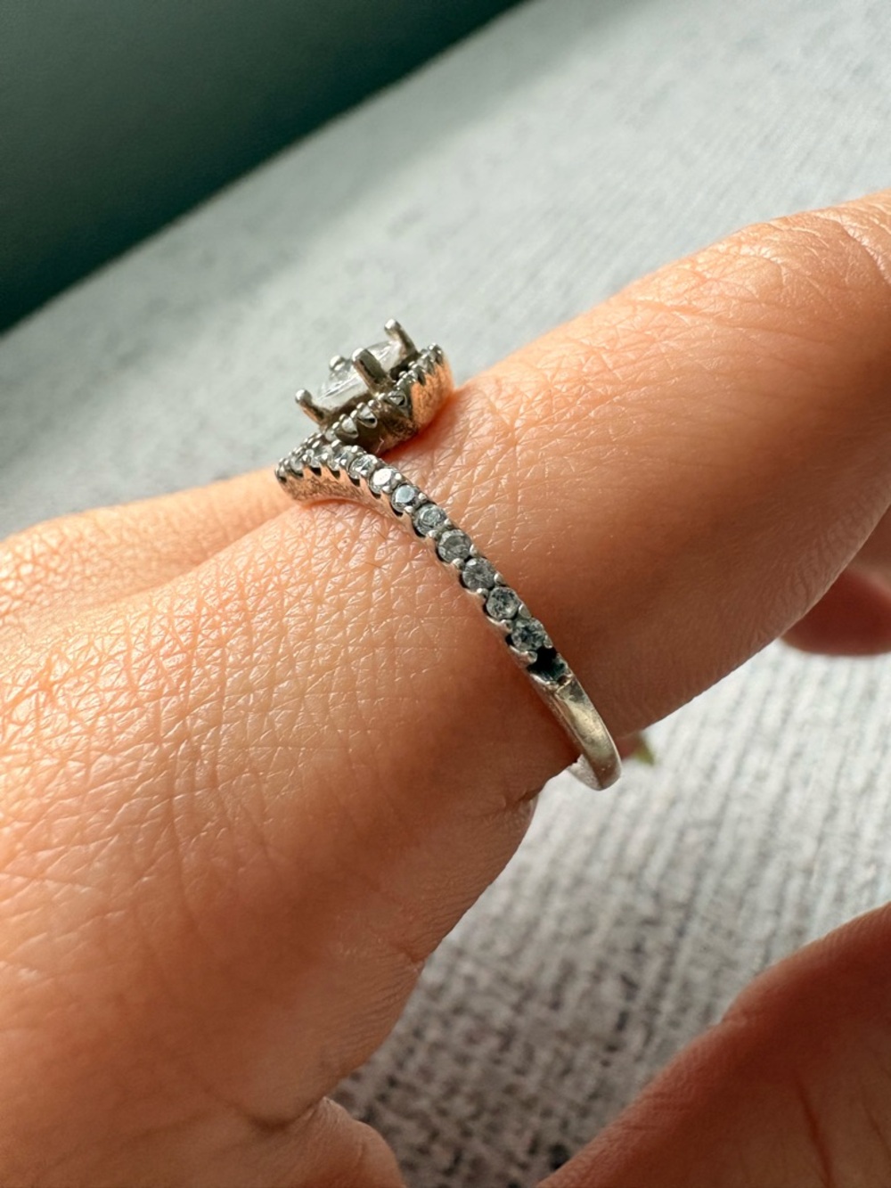 Pandora Square Sparkle Wishbone Ring Size 8 - Picture 3 of 4
